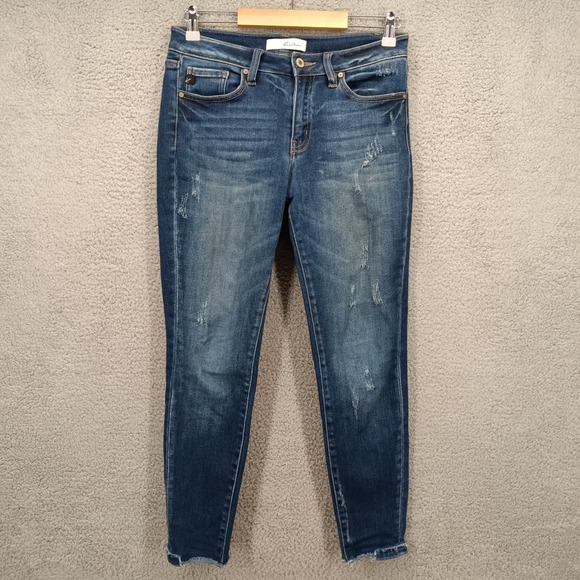 KanCan‎ Women's Size 7/27 Distressed Skinny Jeans Dark Wash Denim Frayed Hem - Picture 1 of 13